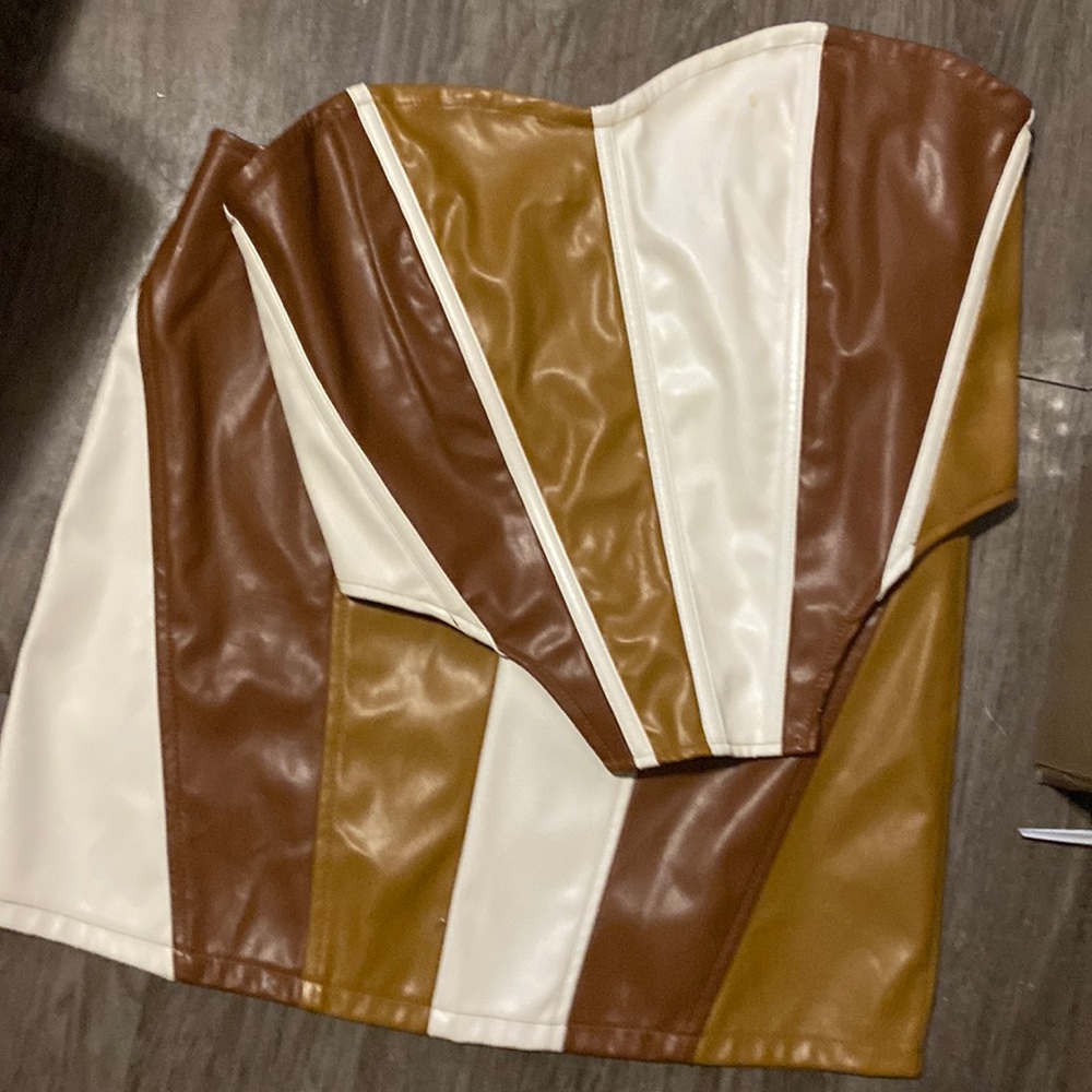 NWT Fashion Nova brown panel corset and skirt set size L